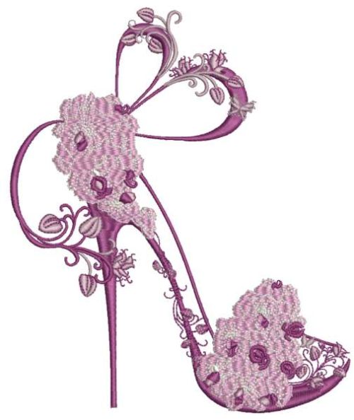 Shoes on a high heel decorated with orchid embroidery design