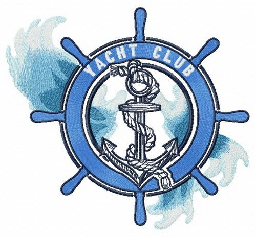 Sea waves and yacht club machine embroidery design