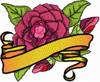 Red Camellias Flower with Banner machine embroidery design