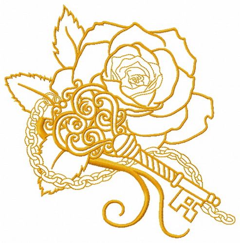 Rose and vintage key 4 machine embroidery design
