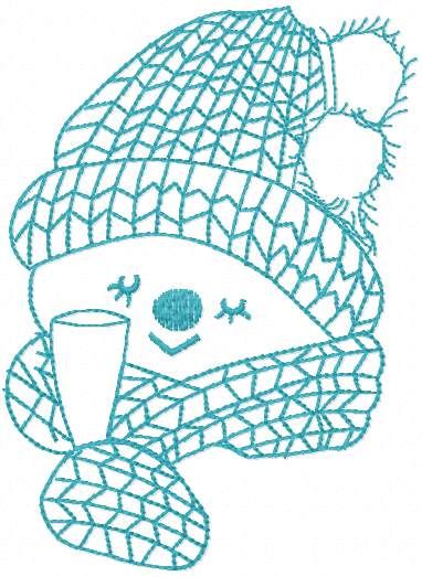 Snowman with glass champagne free embroidery design