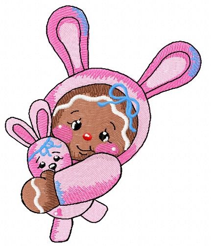 Gingerbread girl in bunny costume 2 machine embroidery design