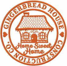 Gingerbread house construction embroidery design