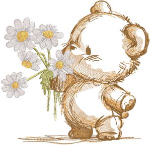 Bear with daisies sketch embroidery design