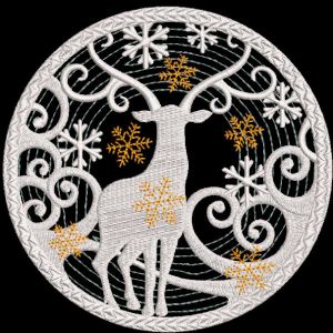 Desenho de bordado nevasca na floresta de cervos
