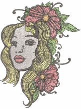 Woman with flowers in her hair embroidery design