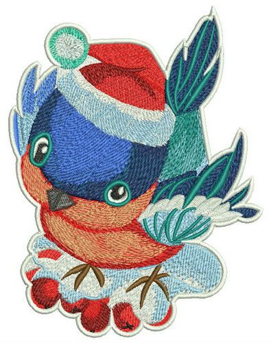 Bullfinch and rowan tree branch machine embroidery design