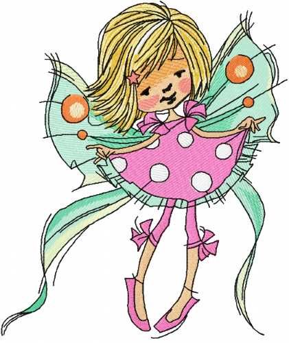flying pretty fairy embroidery design