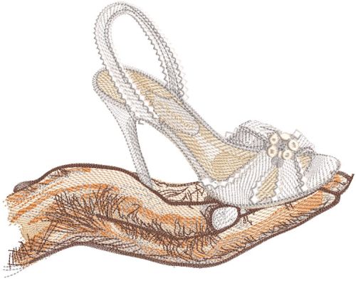 Wedding shoe on a mans palm embroidery design