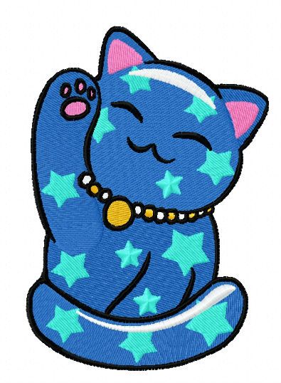 Maneki Neko star kitty 2 machine embroidery design