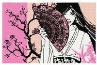 Shy Japanese girl embroidery design