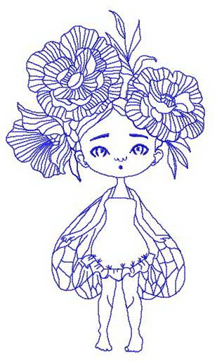 Girl with wings and peony wreath machine embroidery design