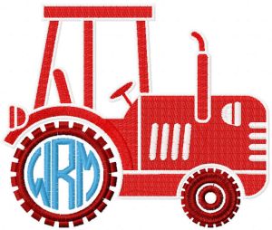 Red tractor with monogram
