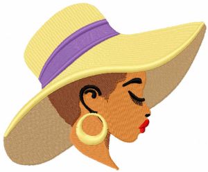 Woman in summer hat embroidery design