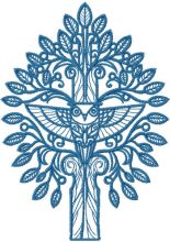 Blue tree and owl  embroidery design