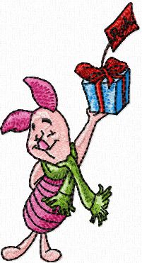 Piglet with Christmas Gift machine embroidery design