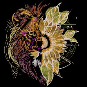 Lion vs sunflower embroidery design