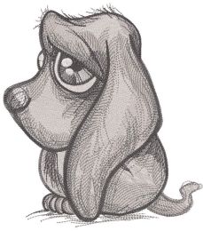 Sad puppy grayscale embroidery design
