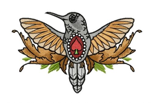 Humming-bird of spades embroidery design