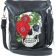 Black Leather bag with skull and Roses embroidery