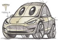 Tesla Model Y car sketch embroidery design