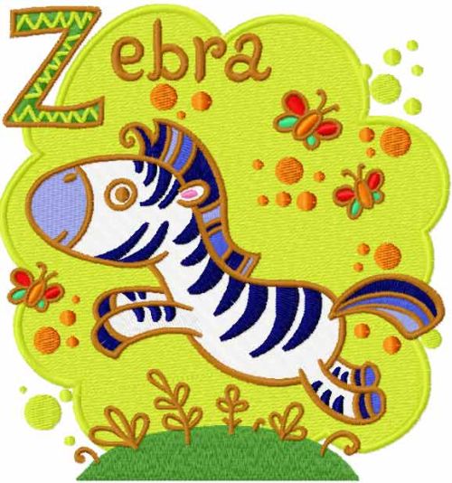 Zebra alphabet embroidery design