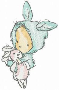 Baby in bunny costume embroidery design