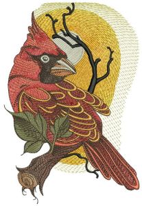 Northern cardinal and sunset embroidery design