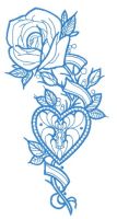 Rose and locked heart one color embroidery design