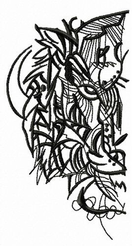 Sketch of tiger's head machine embroidery design