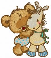 Tiny bear with pony toy embroidery design