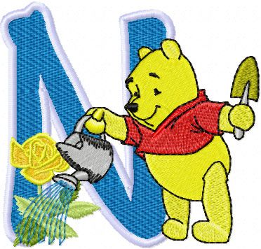 Pooh alphabet letter n machine embroidery design