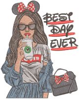 Modern girl mickey style embroidery design