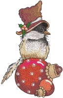 Bird in top hat sitting Christmas ball