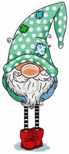Gnome in polka dot phrygian cap and boots embroidery design