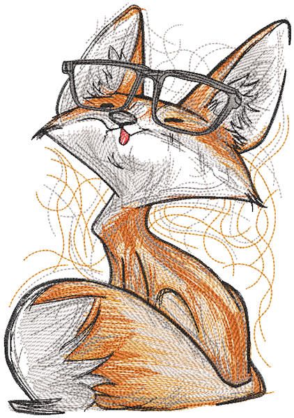 Fox with glasses embroidery design