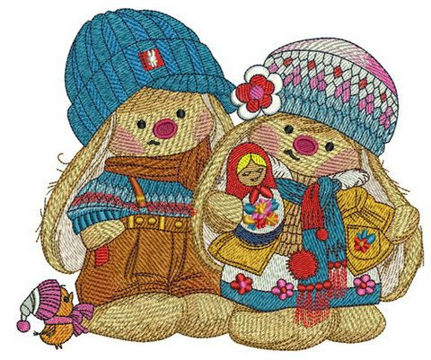 Bunny Mi with matrioshka machine embroidery design