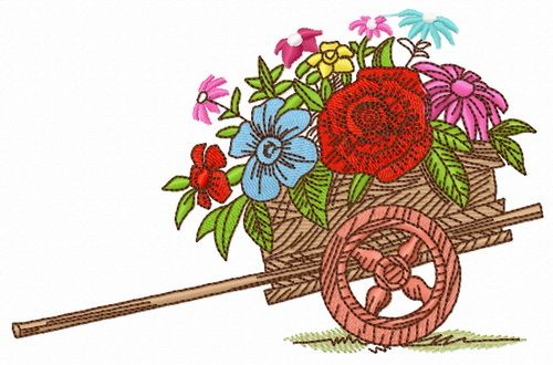 Cart with flowers machine embroidery design