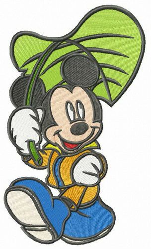 Mickey Mouse with leaf umbrella machine embroidery design