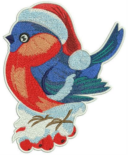 Bright bird on rowan branch machine embroidery design 