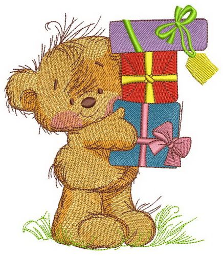 Happy birthday, teddy bear embroidery design