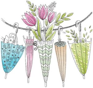 Desenho de bordado de guarda-chuvas para secagem de verão