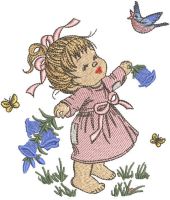 Girl enjoys summer embroidery design