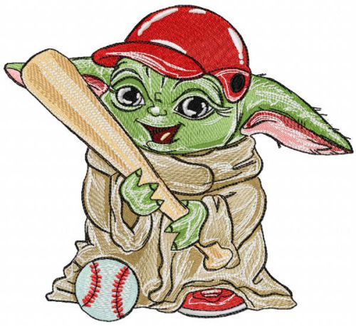 Yoda baseball player embroidery design