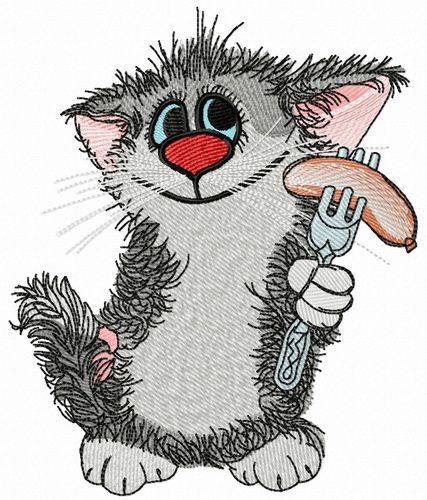 Cat with sausage 2 embroidery design