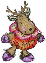 Deer in pumpkin costume embroidery design