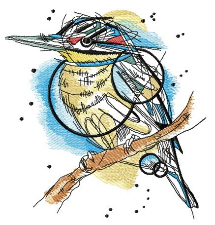 Funny bird on tree branch machine embroidery design