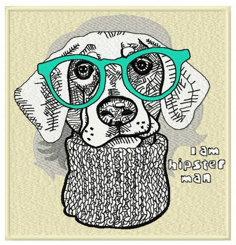 Hipster dog machine embroidery design