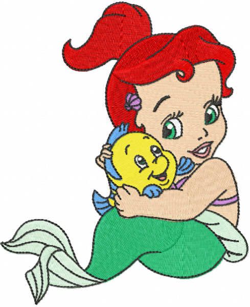 Ariel with flounder embroidery design
