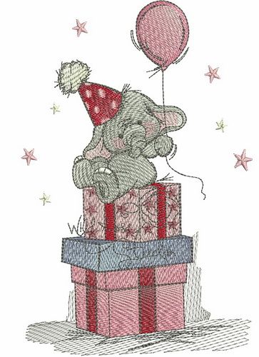 Elephant's 1st birthday party machine embroidery design 